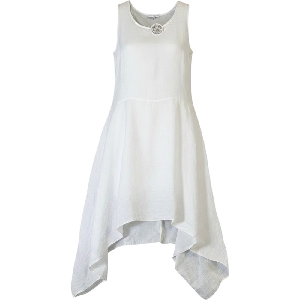 NWT Tempo Paris White Cotton Sleeveless Handkerchief Hem Dress Made in Italy M/L